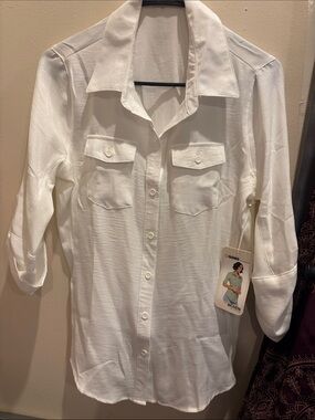 Ci Sono White Woven Button-Front Shirt